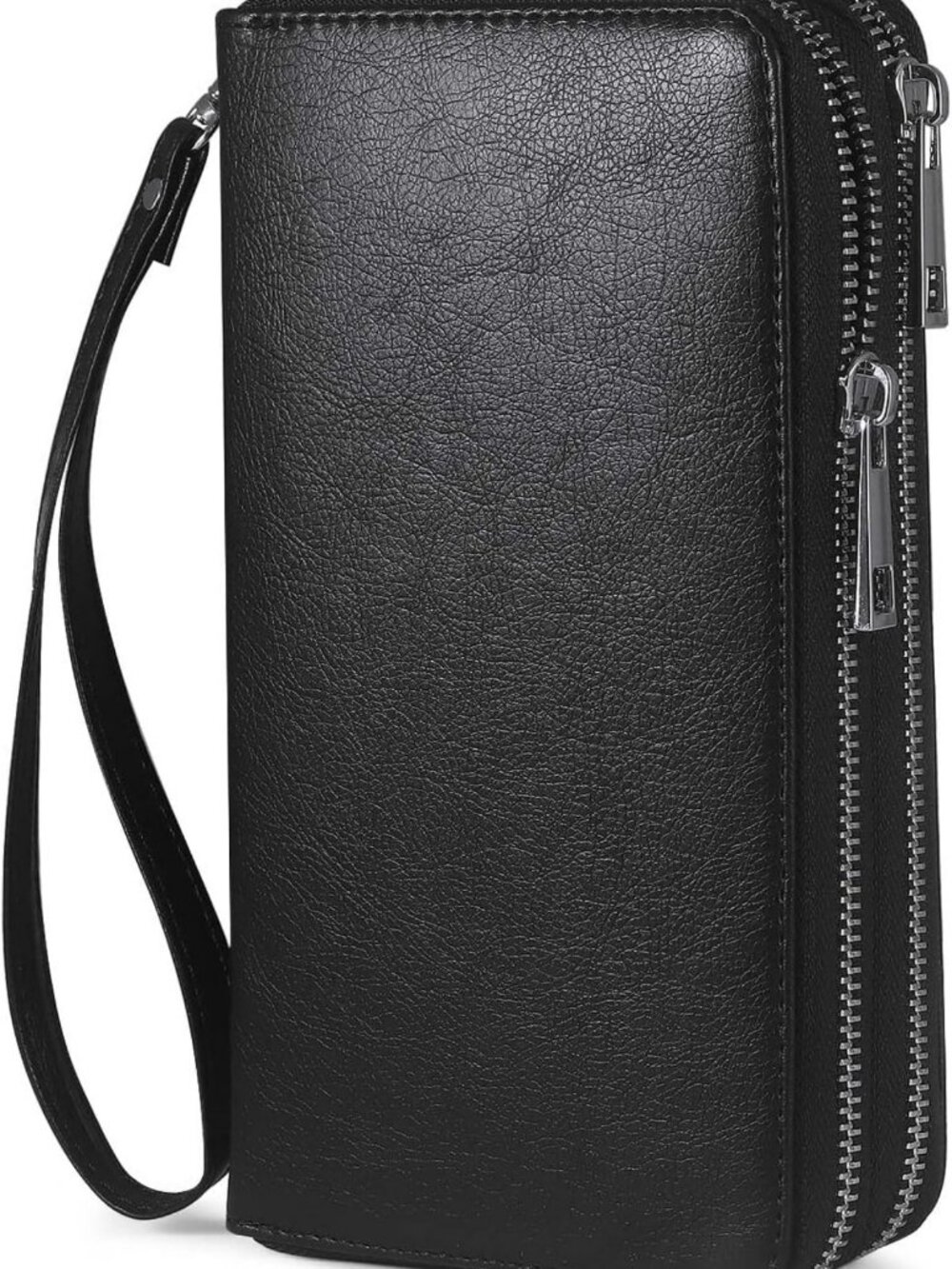 Large RFID Blocking Double Zipper Wallet Wristlet Clutch for Women - Black